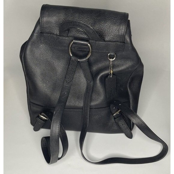 Coach Black Pebbled Leather Backpack Bag Large Turnlock  Adj straps 12" high - Picture 2 of 16
